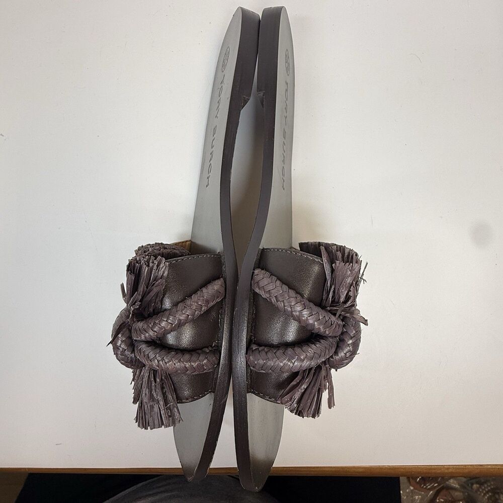 Tory Burch Rope Flat Slide Sandals In Fudge Sz 9 - Picture 4 of 11